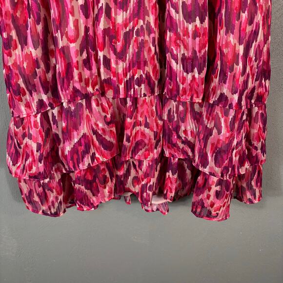 Zara Women's Dress Large Flounce Hem Elastic Waist Metallic Thread Printed Mini - Picture 7 of 9